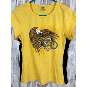 2011 Leesburg Bike Week Yellow on black Women's T-shirt XL Runs Small
